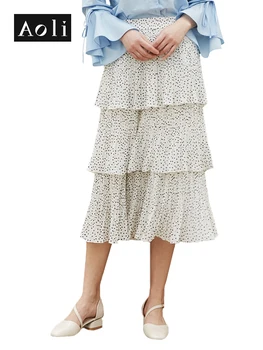 

AOLI Long Skirt Korean Vintage White Tulle Skirt Women Dot Summer Beach Three Layer Female Midi Skirt DBQ911042A