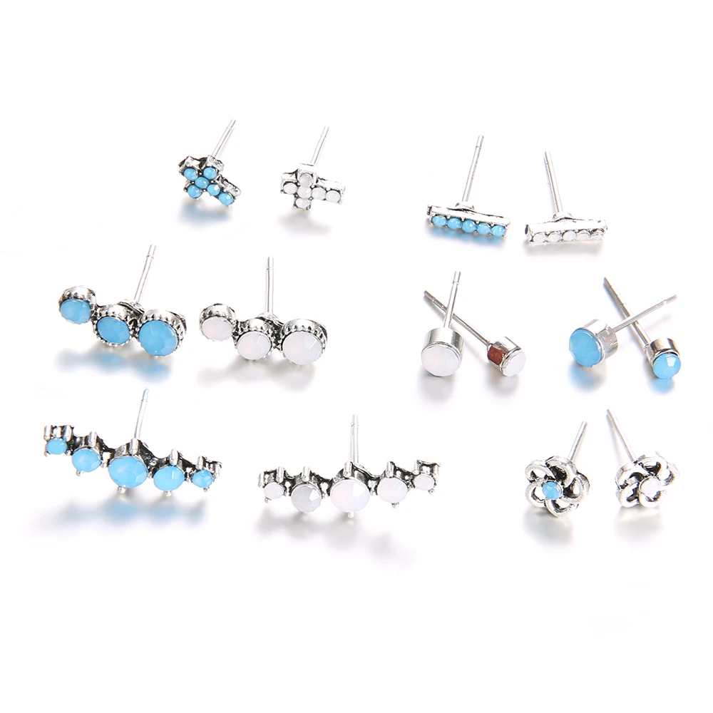 7-par-set-mezcla-Bijoux-azul-blanco-Cruz-de-cristal-pendiente-conjunto-para-mujer-Boucle-D