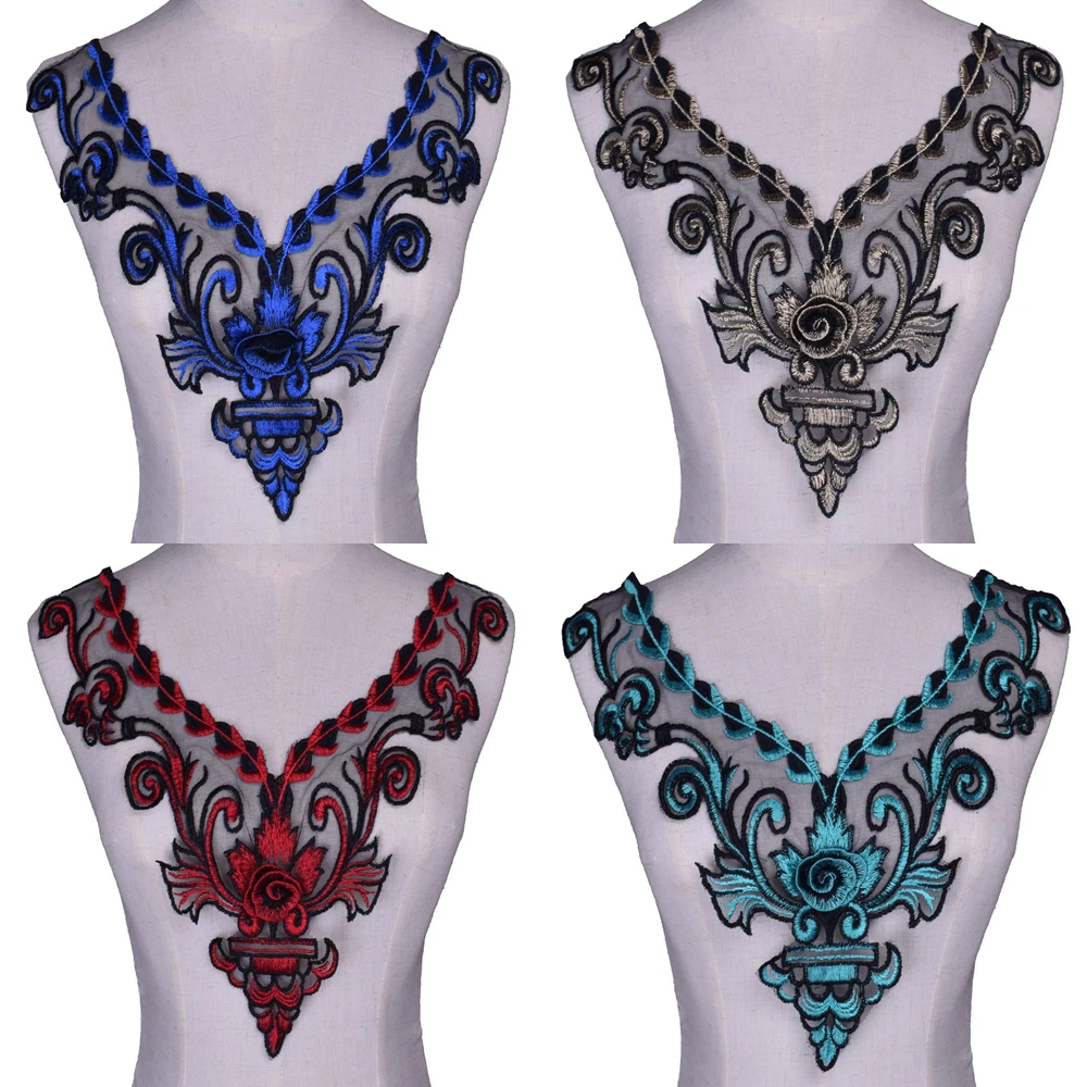 

Colorful Flower Embroidery Neckline Lace Fabric Organza Lace Appliques Trimmings Collar Motif Scrapbooking NL141