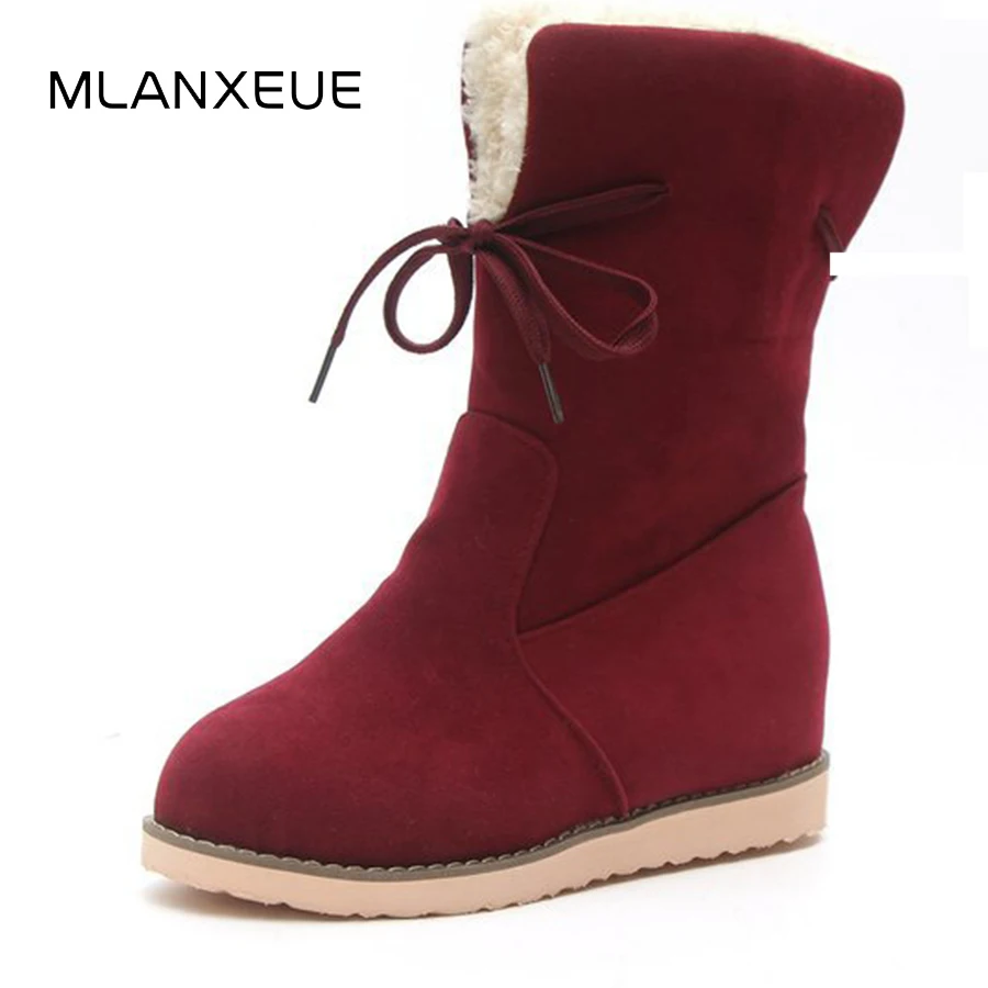 

MLANXEUE Fashion Warm Women Cotton Shoes 2018 Autumn Winter Snow Boots Comfortable Suede Lady Boots Solid Color Female Shoes