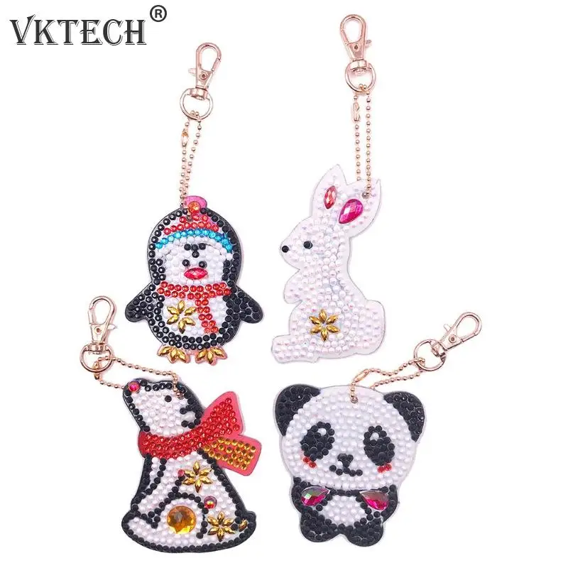 

4pcs DIY Animals Diamond Painting Keychains Full Drill Special Shaped Diamond Painting Cross Stitch Keychains Gifts Embroidery