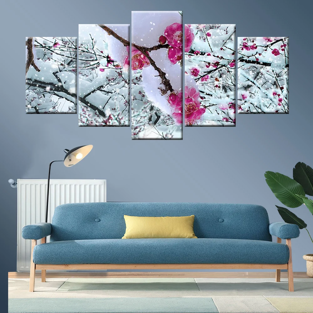 5 Pieces HD Print Painting Plum in the snow Modular For Modern Decorative Bedroom Living Room Home Wall Art Decor | Дом и сад