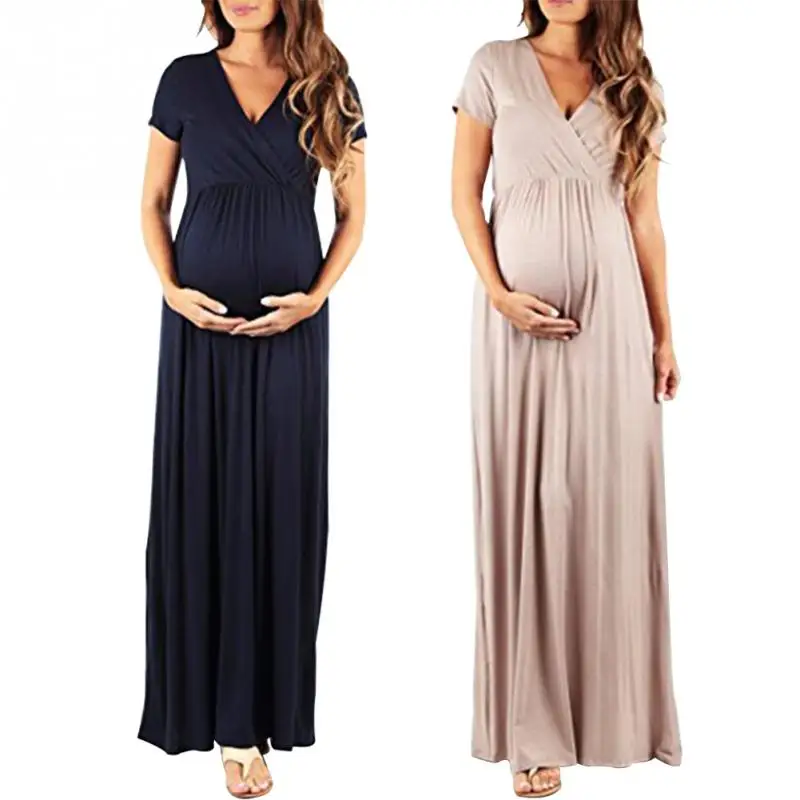 Женское сексуальное платье для беременных с v-образным вырезом и коротким рукавом, однотонное платье для фотосессии