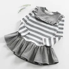 Платье с длинными рукавами для маленьких девочек Детская Весенняя хлопковая одежда в полоску платья принцессы для девочек осенняя одежда для детей 2, 3, 4, 5, 6, 7 лет