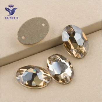 

YANRUO 3210 All Sizes GSHA Oval Flatback Glitter Diamond Sew On Strass Stones Crystal Sewing Clothes