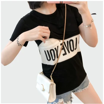 

Patchwork letter short-sleeved care T-shirt breastfeeding clothes pregnant women shirt summer care clothes