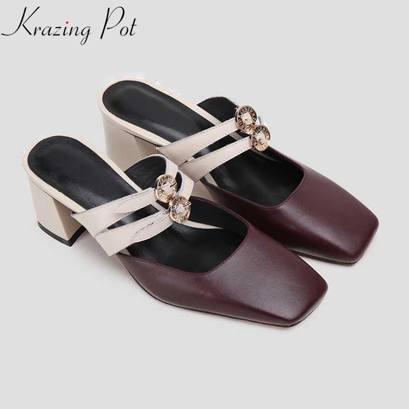 

Krazing Pot basic clothing mules slip on full grain leather high heels streetwear model runway show superstar summer pumps L20