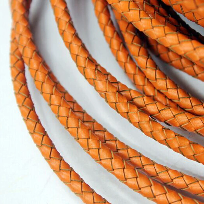 

AaaZee 1 Yard 5mm Round Orange Braided Bolo Leather Strap Cord for DIY Bracelet Jewelry Making, 5mm Braid Leather