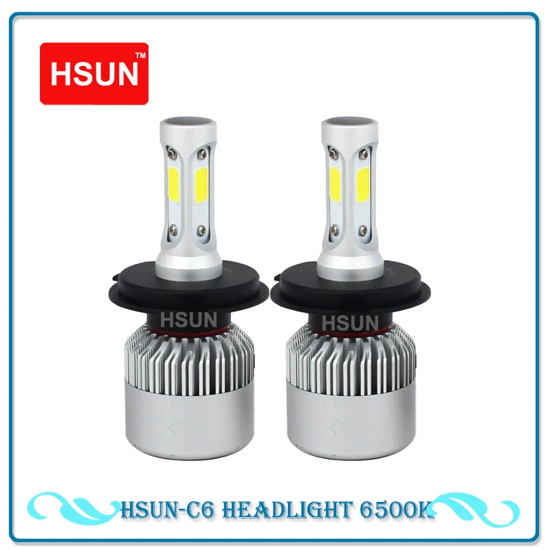 HSUN 2pcs 36W COB High Power H4 LED Headlight Built Turbo Cooling Fan