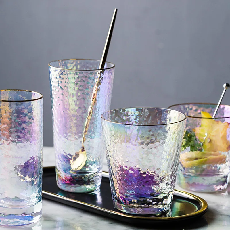 

Set of 6, Colorful Glasses Gold Rim Cup Personalized Water Milk Cup