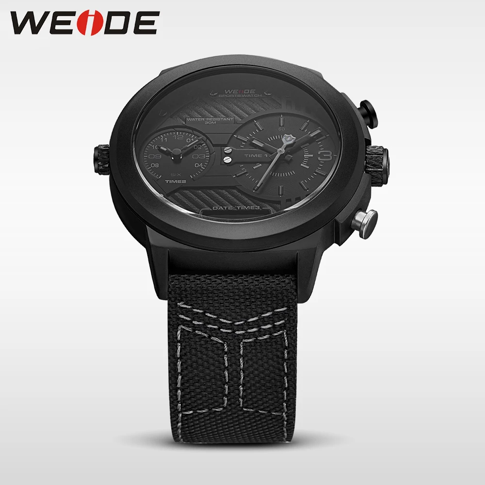 WEIDE ЖК-дисплей цифровой Спорт черный большой циферблат Multi-time zone карманные часы кварцевые Элитный бренд Аналоговый часы с нейлоновым ремнем коробка