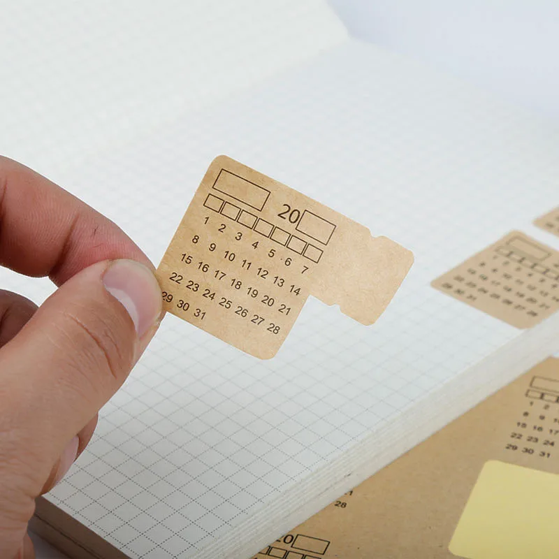 

4Sheets/Lot 2019 2020 Kraft Paper Handwritten Calendar Notebook Index Label Stickers Calendar Sticker Stationery