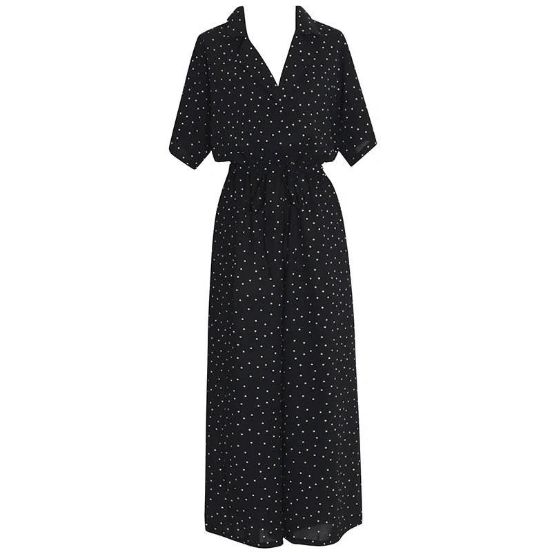 

PERHAPS U black white polka dot turn down collar short sleeve jumpsuit playsuit casual summer J0003