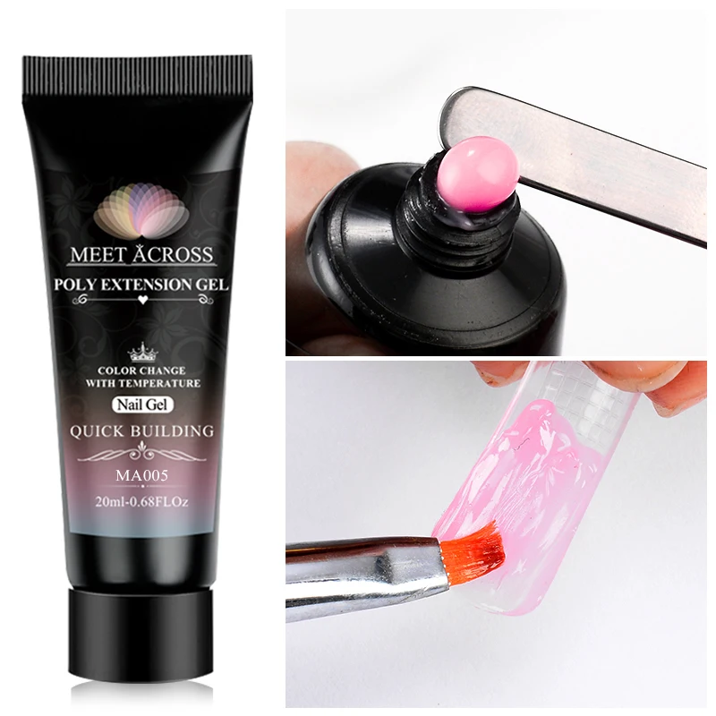 

MEET ACROSS Thermal Acrylic Poly Extension Gel Pink Nail Polish Quick Building For Nails Extensions Hard Jelly Gel