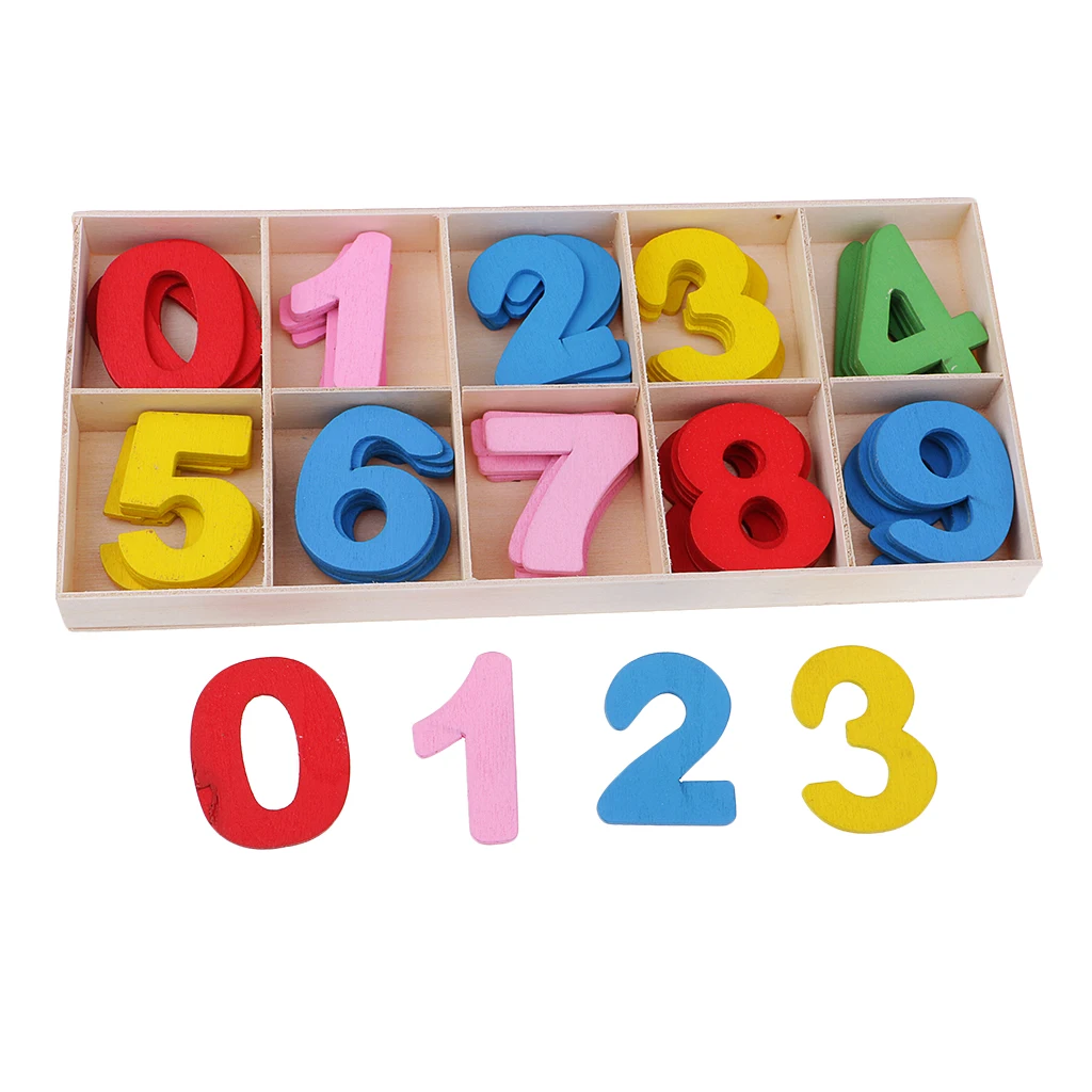 

60 Pieces Colorful Wooden 0-9 Arabic Number Embellishment with Storage Tray for Kids Educational Toys