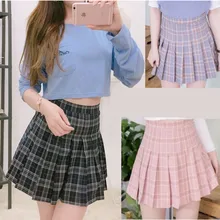 Harajuku женские юбки Корейский Летний стиль Новая клетчатая юбка в складку рок каваи Высокая талия Мода Femela плиссированные юбки