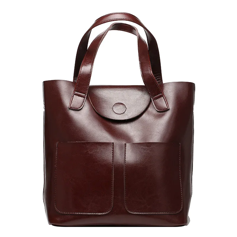 

Big Volume Genuine Leather Women Bag Elegant Oil Wax Cowhide Shoulder Bag Vintage Women Leather handbag Casual Large Totes