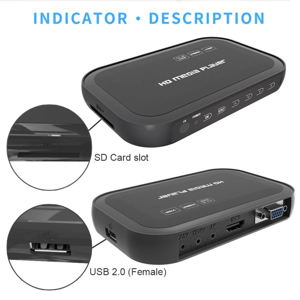 

Eu Plug Full Hd 1080P Media Player Center Multimedia Video Player With Hdmi Vga Av Usb Sd/Mmc Port Remote Control Ypbpr Cable