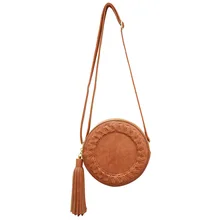 Новая модная женская сумка с кисточкой, круглая плетеная Сумка через плечо, сумка-мессенджер, Женская милая сумка на плечо серого цвета