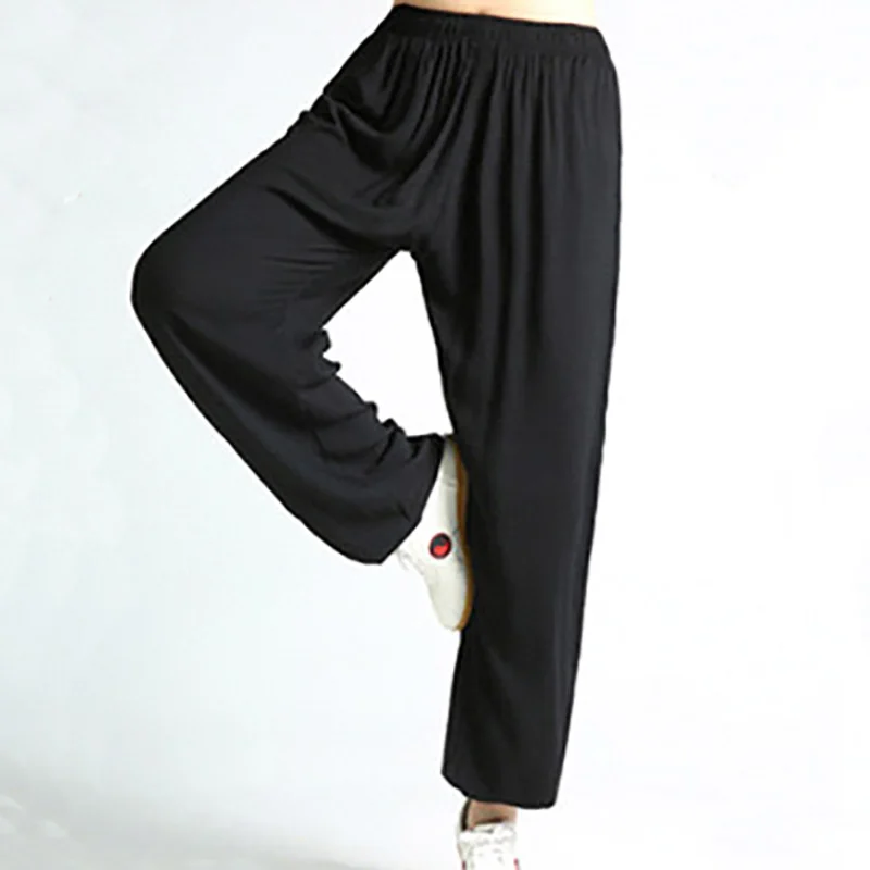 Noil Поплин жир дышащие брюки тайчи кунг-фу Боевые искусства брюки Тан костюм для детей взрослых - Цвет: black