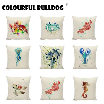 

1 pcs Creative Cushion Cover Marine Ocean Style Sea Turtle Starfish Sea Horse Patterns Cotton Linen Home Bed Decor Pillow Cases