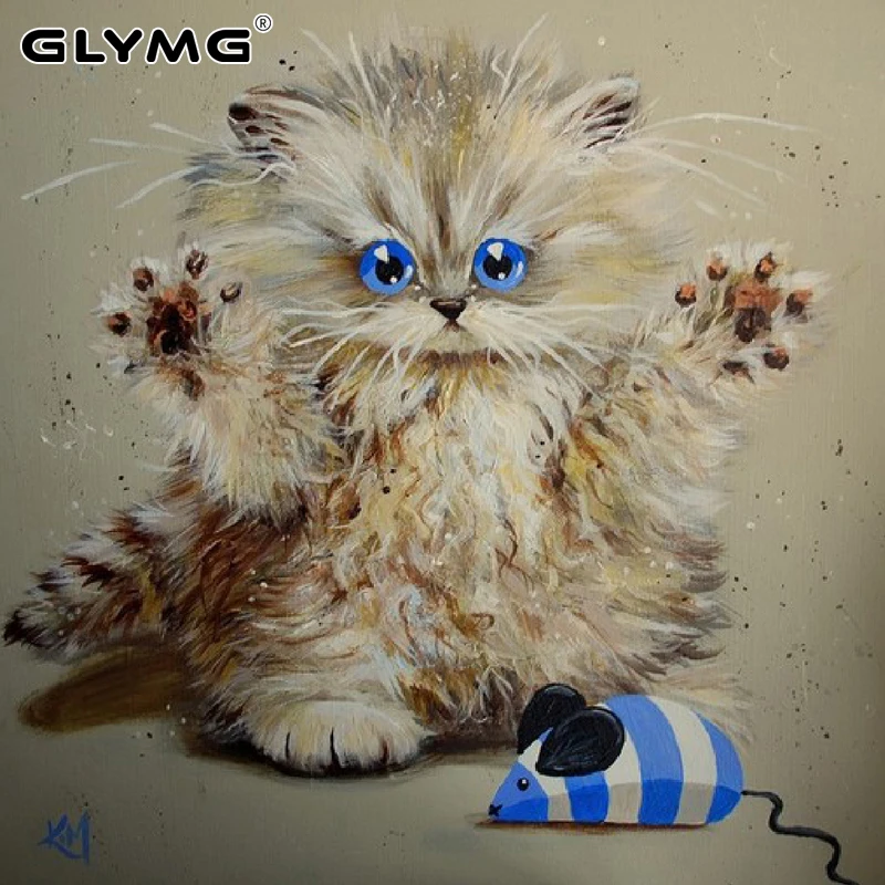 GLymg Diy Cartoon Drawing Cat Diamond Embroidery Square Drill Mouse Animal Diamond Painting Cross Stitch Bedroom Decoration