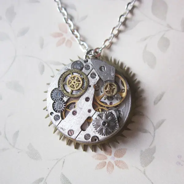 

Handmade Steampunk Pendant Necklace Vintage Watch Movement Mechanical Clock Gears Pendants Jewelry