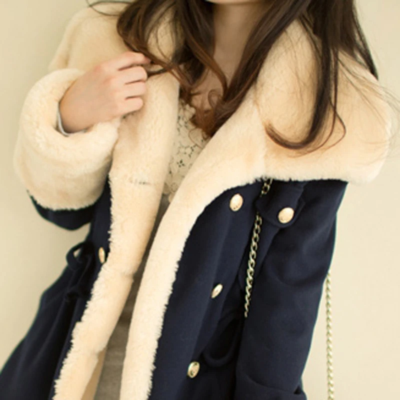 

Women Double Breasted Overcoats Autumn Winter Slim Wool Coats Turn Down Collar For Female Office Lady Outwear Thicken Fur Coats