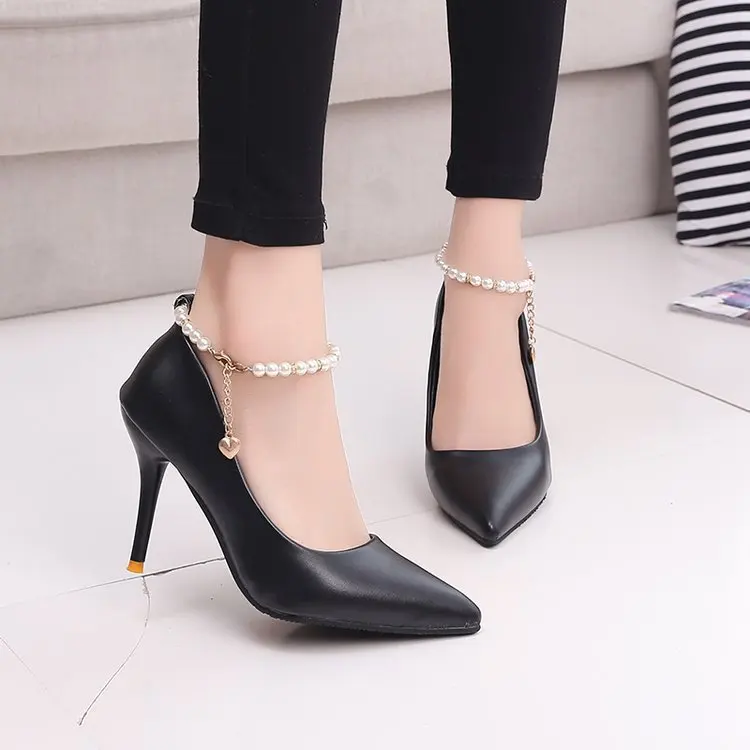 White Women Wedding Shoes Crystal Preal Ankle Strap Bridal Shoes Woman Dress Shoes Seay Pumps Sweet Party Shoes