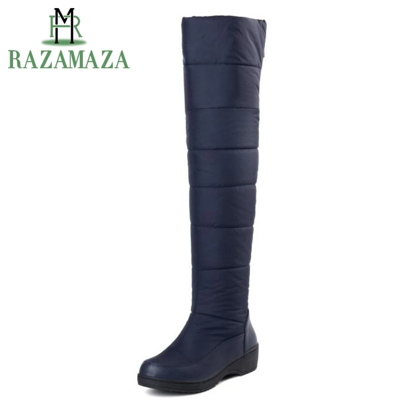 

ZALAVOR Size 35-44 Women Plush Fur Winter Flats Boots Warm Shoes Woman Concise Thigh High Boots Zipper Round Toe Sexy Footwear