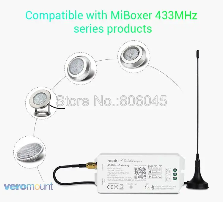 Miboxer WL-433 433 МГц шлюз 2,4 ГГц WiFi совместимое управление приложением DMX512 управление Amazon Alexa и Google Assistant Голосовое управление