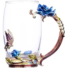 Роскошная эмалированная цветная чашка набор Термостойкое стекло кофе и ароматизированный чай подарок с ложкой прозрачная стеклянная чашка