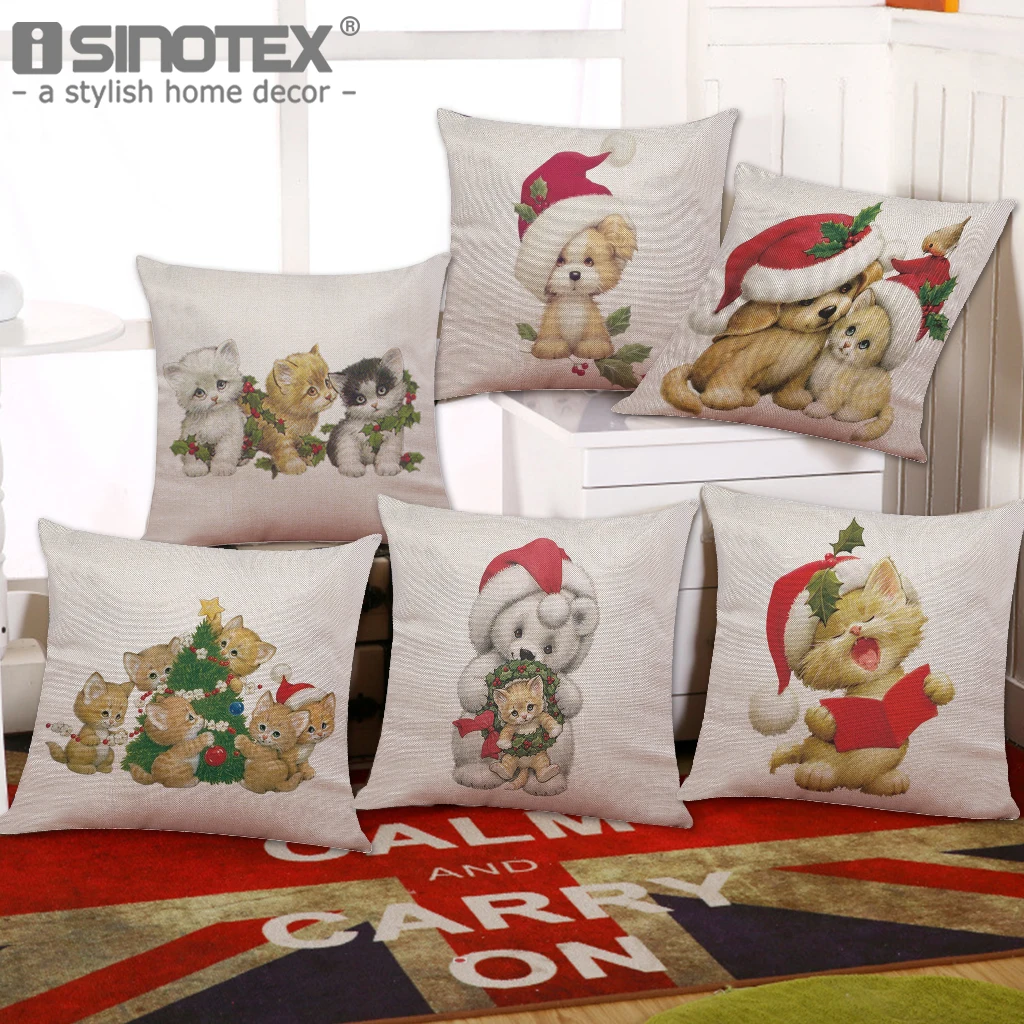Us 2 99 Cute Dog Puppy Cats Kitty Printed Christmas Cushion Cover Throw Pillowcase Bedroom Sofa Festival Home Decorations New Year Gifts In Cushion