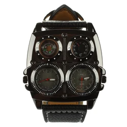 Oulm Gran Reloj de los Hombres. Zonas Horarias Duales, Brújula, Termómetro - Gran Dial Multifunción de 5 Cm - Pie Largo Negro de 16-22 Cm Genuino Oulm Gran Reloj de los Hombres. Zonas Horarias Duales, Brújula, Termómetro - Gran Dial Multifunción de 5 Cm - Pie Largo Negro de 16-22 Cm Genuino