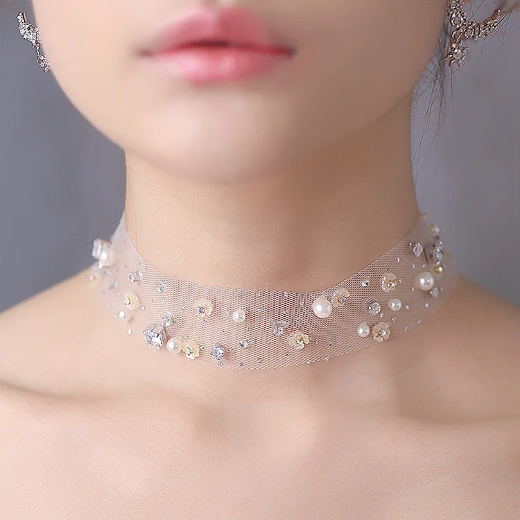 Pretty Dainty Layered Gold Choker Handmade Tiny Beads Pearl Necklaces for girl Choker With a Collar (6)