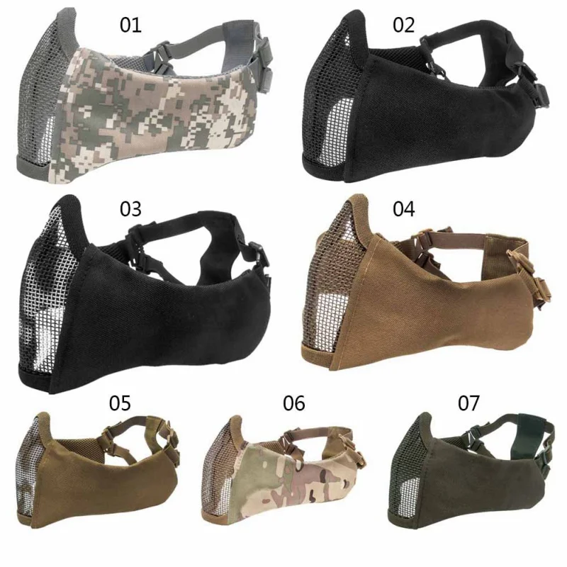 

2019 new upgrade earmuffs half tactical metal wire mesh mask hunting shield military fan mask