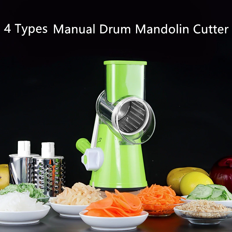 

Manual Round Mandoline Vegetable Slicer Cutter Tabletop Drum Onion Potato Carrot Grater With 3 Chopper Blades Kitchen Gadgets