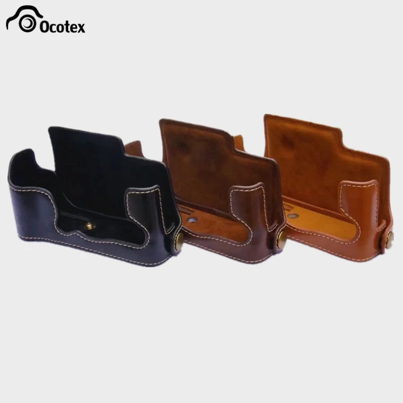 

Ocotex PU Leather Camera Bag Case For Fujifilm FUJI XE3 X-E3 Battery Openning Half Body Cover Color Black Brown