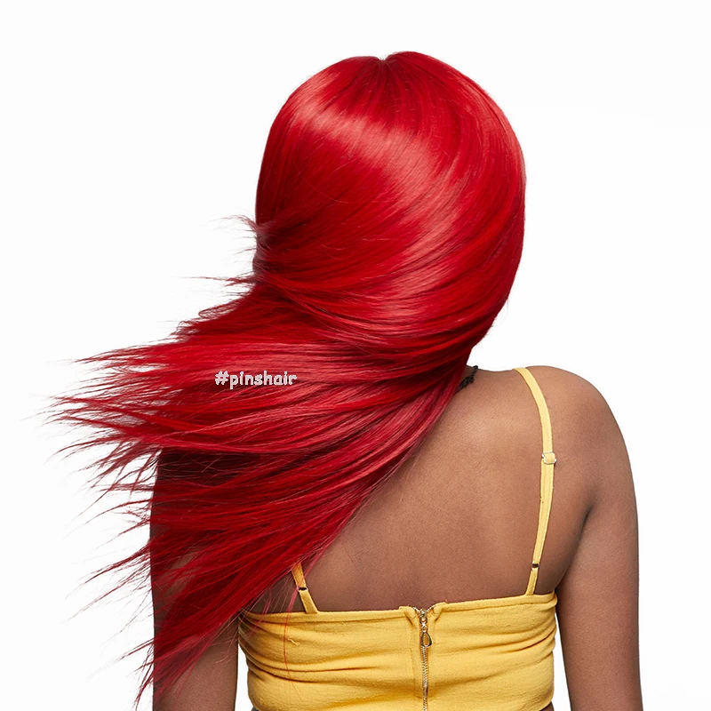 Pinshair красный 99J перуанский прямые волосы 4*4 синтетическое закрытие шнурка волос парик для черный для женщин предварительно сорвал