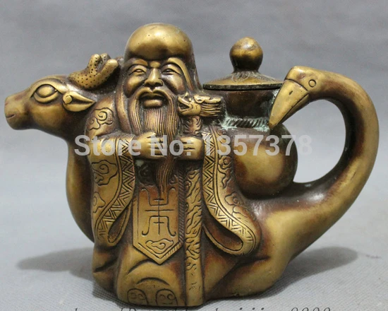 

shitou 00109 Chinese Bronze Collect Deer Crane Shou Star Longevity God Statue Wine Pot Teapot