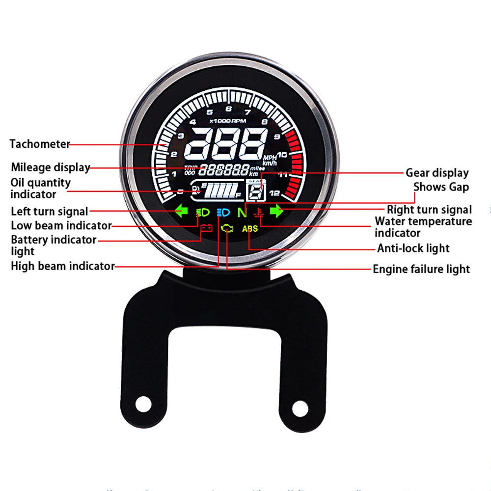

12 V universal motorcycle tachometer Meter LED Backlight LCD motorcycle Speedometer digital level gauge oil 12RPM
