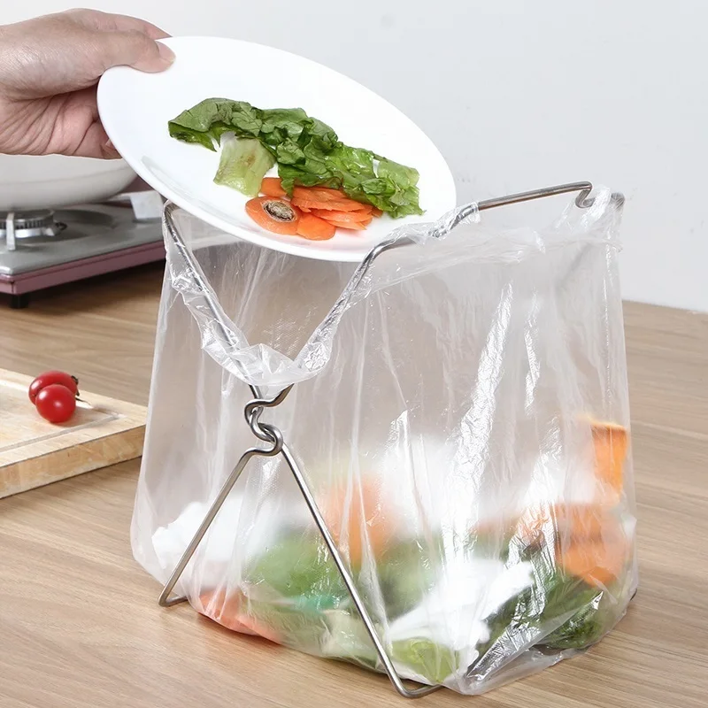 

Stainless Steel Disposable Bag Frame Accept The Shelf Household Real Hanging Bracket A Hook Cupboard Door Pylons Kitchen Trash