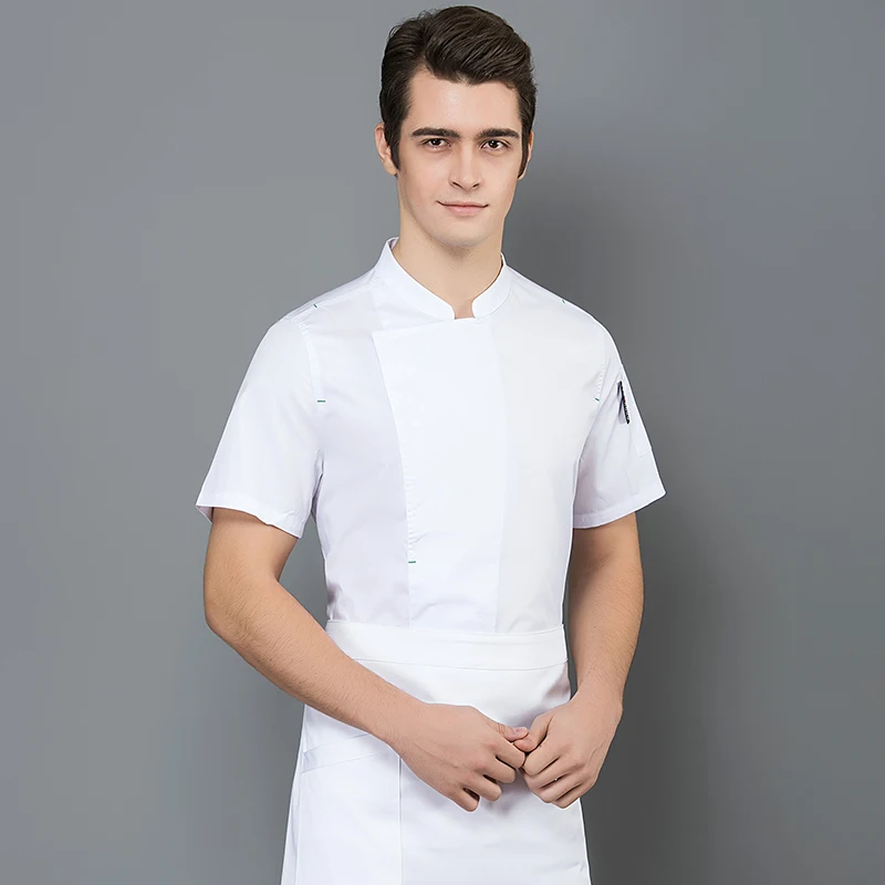 Поварская рубашка Униформа с короткими рукавами летние дышащие Кук булочно костюмы Ресторан Кафе Кухня отель сплошной цвет Рабочая одежда