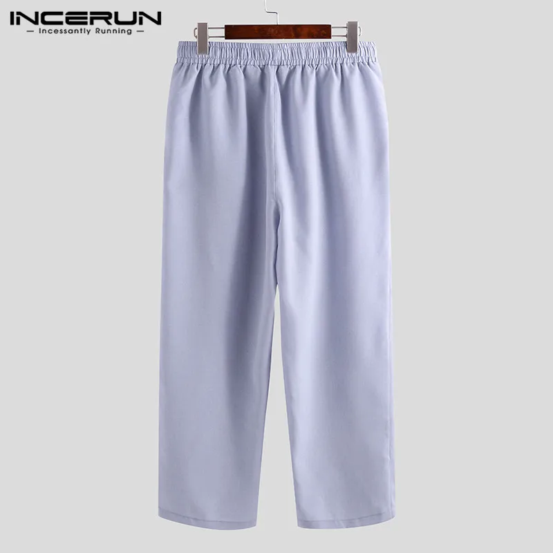 INCERUN свободные летние льняные укороченные мужские широкие брюки пляжные брюки в китайском стиле тонкие хлопковые повседневные мужские