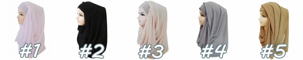 20 шт/партия Блестящий мерцающий шифоновый женский шарф Мусульманский платок-хиджаб головной убор сплошной цвет