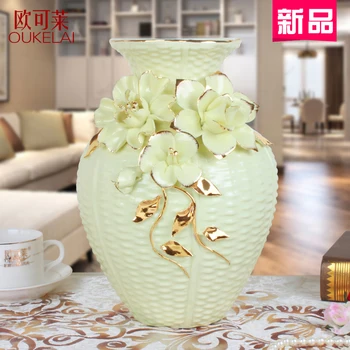 

European Mediterranean style handmade ceramic vase flower jade porcelain gilt table features crafts ornaments
