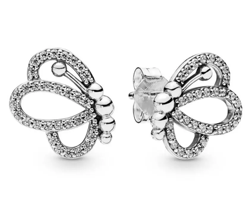 

Original 925 Sterling Silver Pandora Earring Cute Butterfly Outlines Earrings With Crystal For Women Wedding Gift Fine Jewelry