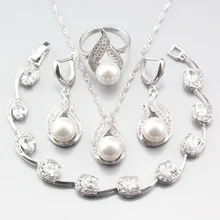 Специальная цена 925 Серебряные женские свадебные ювелирные наборы натуральный жемчуг Белый Циркон Серьги/кулон/ожерелье/Кольцо/браслет
