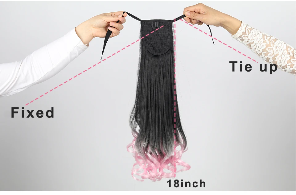 Волос SW длинные волнистые Высокая Температура Sythetic связать хвост клип в наращивание волос Ombre цвет выделения с мятой/ красный/синий/розовый