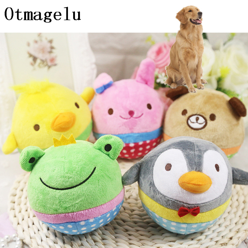Otmagelu Solid Dog Ball Toys Puppy Cat Plush Pet Interactive Toys For Small Dog Bite Resistant Cute Animal Designs Chew Squeaker